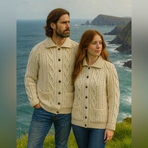 Macmillan of Scotland Cable Knit Wool Cardigan Sweater Large UK 42 Aran Unisex